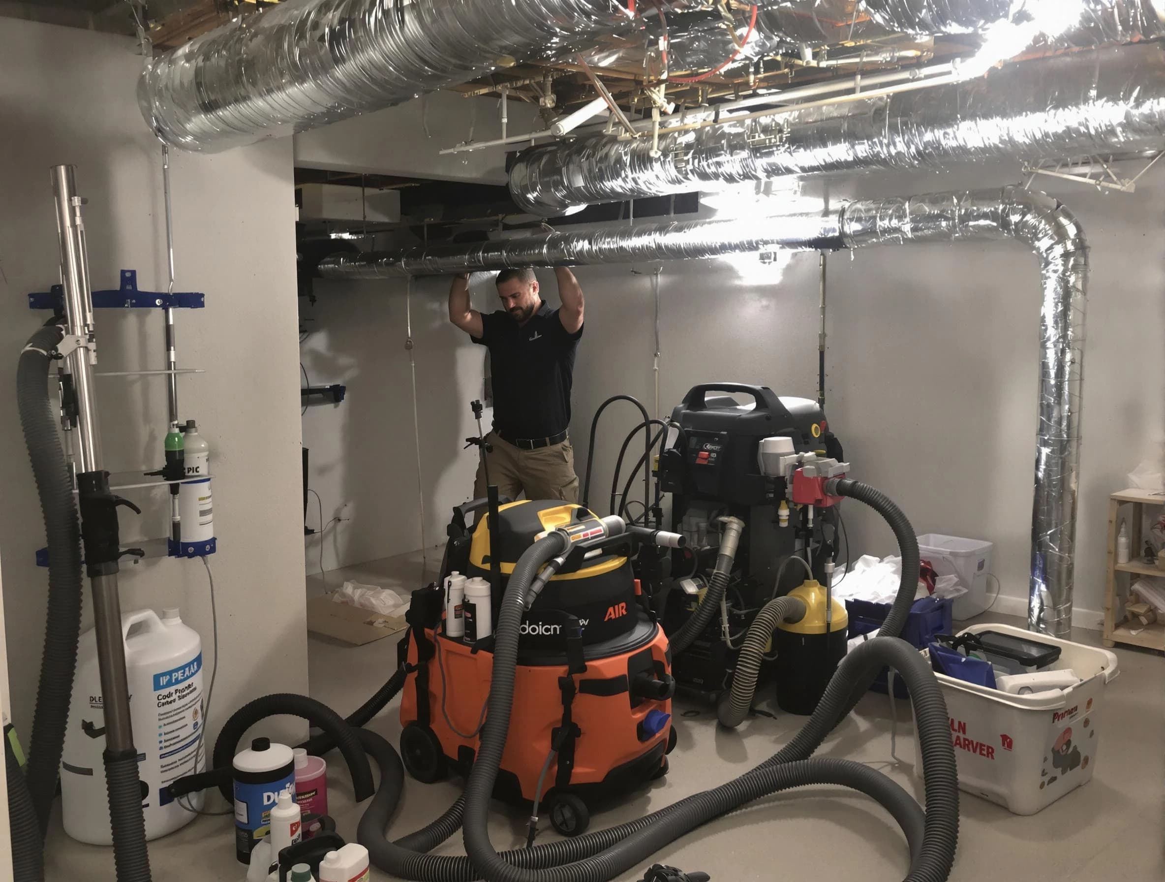 Fort Lee Air Duct Cleaning specialist performing professional mold removal from air ducts using safety equipment in Fort Lee