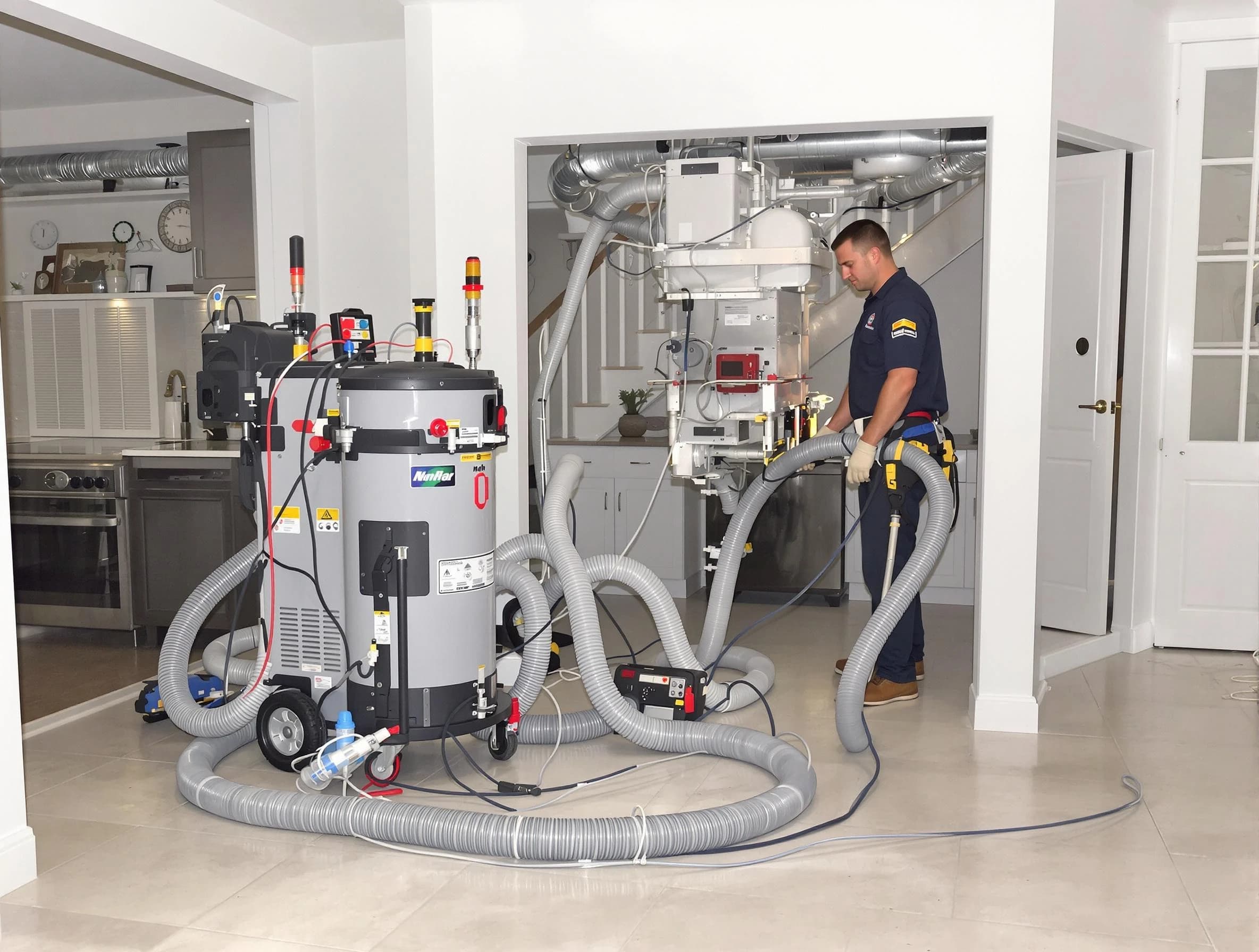 Fort Lee Air Duct Cleaning technician operating negative pressure cleaning equipment for thorough duct maintenance in Fort Lee