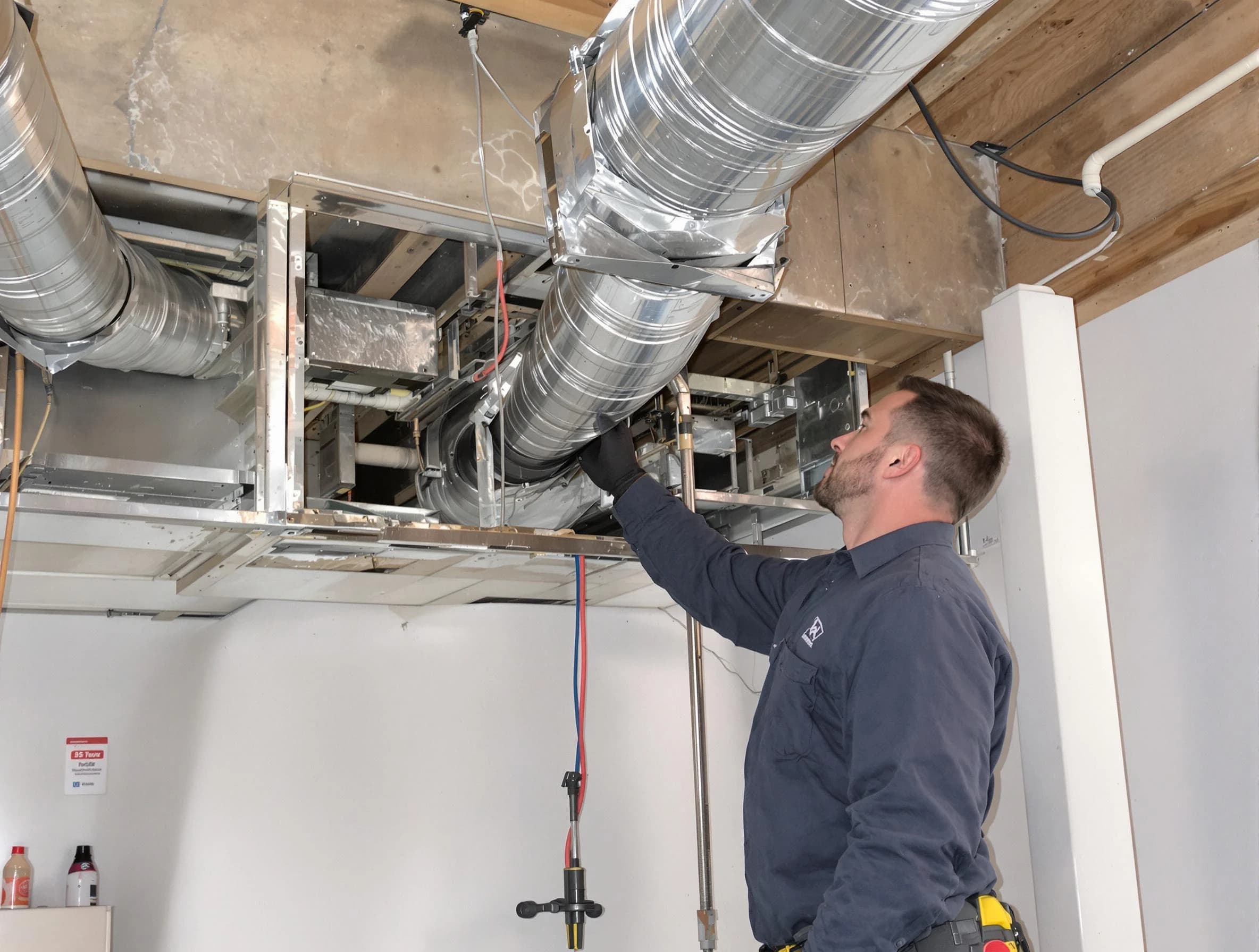 Fort Lee Air Duct Cleaning technician performing professional air duct repair using specialized tools in Fort Lee